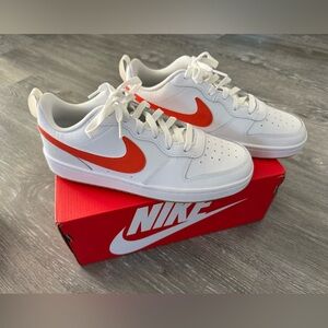 Never Worn - Nike Court Borough Low 2 GS - White/Orange — Size: 7Y/8.5W/7M